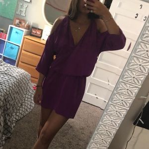 Amanda Upichard cold shoulder purple silk dress